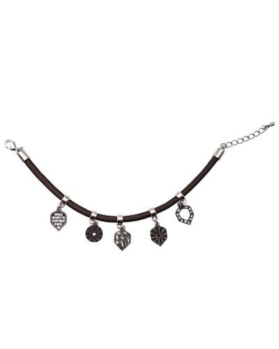 Pulsera de cuero con 5 aletas plata dardos