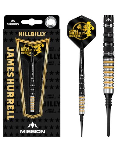Mission James Hurrell Darts - Soft Tip - 95% Tungsten - V2 - Black PVD & Yellow 20 gr