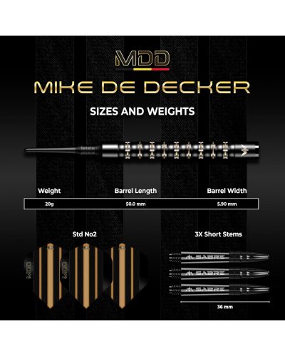 Mike De Decker Darts - 95% Tungsten - Black & Gold PVD - 20g
